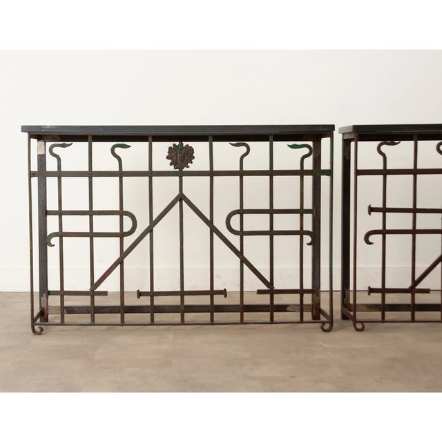 19th Century European Iron Panel Consoles - A Pair | Chairish