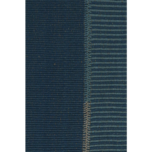 2010s Rug & Kilim’s Contemporary Kilim in Tones of Blue With Stripes and Brown Accents For Sale - Image 5 of 7