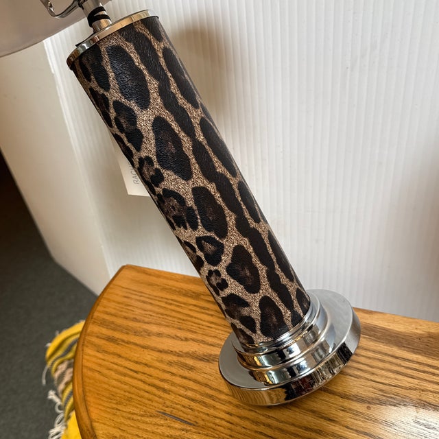 Brown African Leopard Print Table Lamps, Pair For Sale - Image 8 of 12
