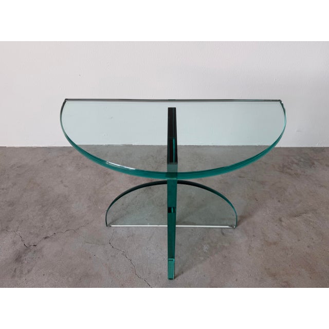 1980s Postmodern Italian Design Geometric Sculptural Glass Side Table For Sale - Image 12 of 12