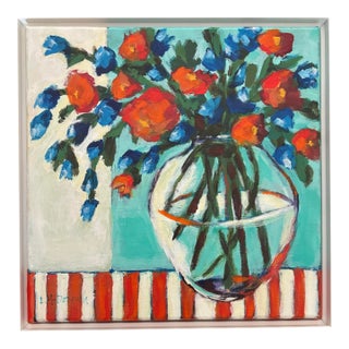 “Garden Rhythm” Original Acrylic Contemporary Expressive Floral Still Life by Linda McDonough For Sale