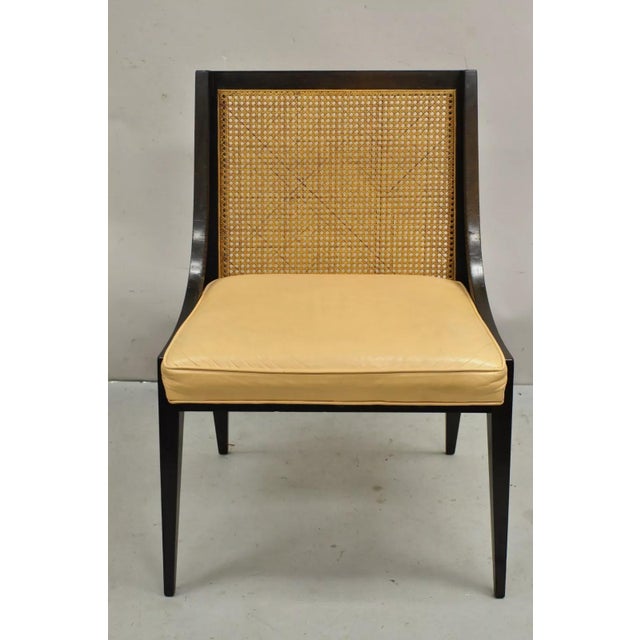 Vintage Harvey Probber Style Mid Century Modern Ebonized Cane Hiprest Side Chair. Circa Mid 20th Century. Measurements:...