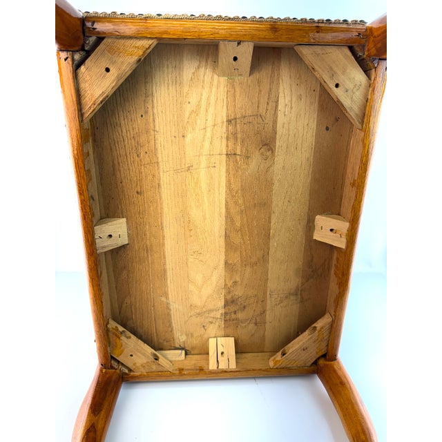 Vintage English Needlepoint Upholstered Footstool With Queen Anne Legs For Sale - Image 10 of 10