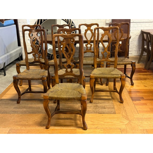 Century Furniture Vintage French Provincial Oak Parquet Extension Dining Table + Chairs, Set For Sale - Image 9 of 12