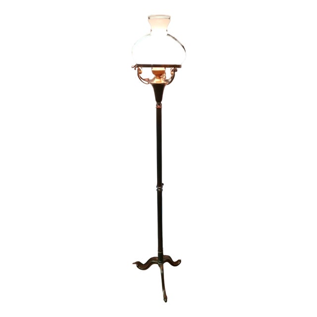 Floor Lamp in Opal Glass and Brass, 1950s For Sale