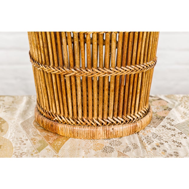 Country Style Rattan Waste Basket with Braided Woven Accents and Tapering Lines For Sale - Image 11 of 12