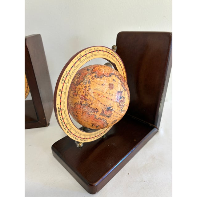 Mid 20th Century Vintage Old World Globe Wood Bookends, a Pair For Sale - Image 5 of 11