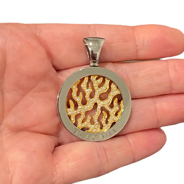 Silver Vintage Bvlgari Tondo Fire Diamond 18k Stainless Pendant For Sale - Image 8 of 8