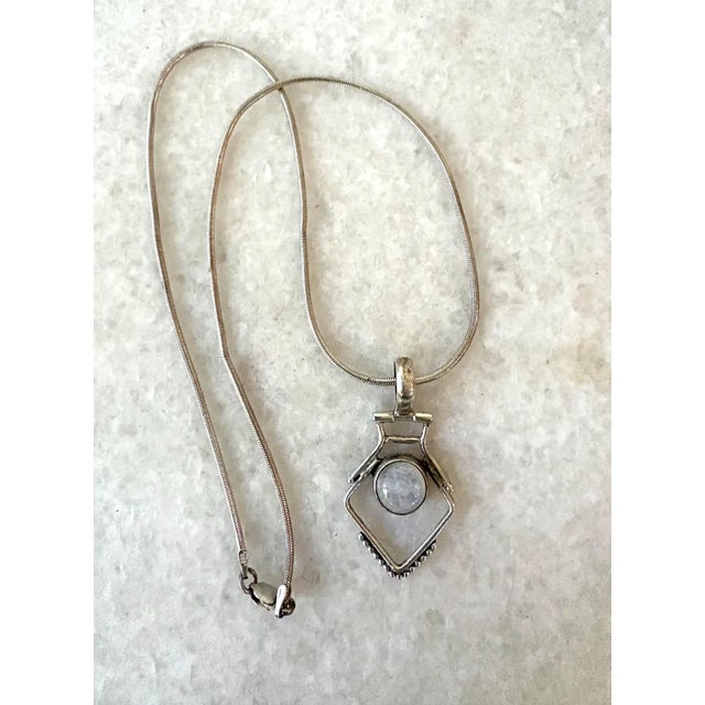 Vintage Sterling Silver Moon Stone Pendant Necklace For Sale - Image 4 of 4