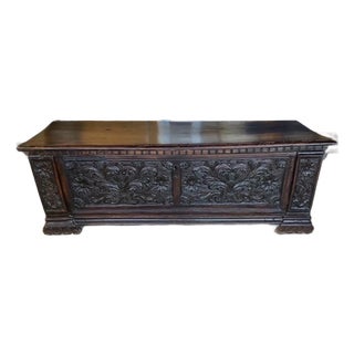 Early 19th-Century Italian Carved Walnut Cassone Wedding Chest For Sale