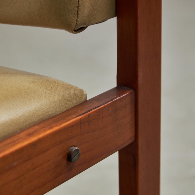 Angular Teak and Leather Chair with Copper Details, 1970s For Sale - Image 9 of 18