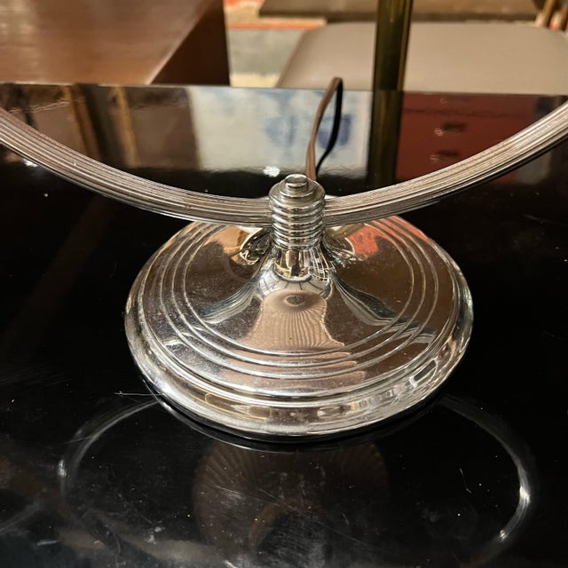 1930’s Art Deco Chase Style Lamp. This lamp was also referred to as a hoop lamp. Beautiful peach cases glass shade, very...