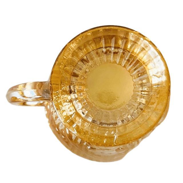 Yellow Vintage Jeanette Carnival Cup and Saucer Set in Peach Glass, 1930s, Set of 10 For Sale - Image 8 of 10
