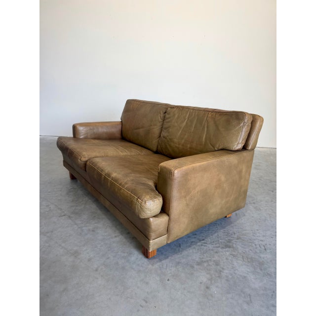 Mid Century Olive Buffalo Leather and Rosewood Loveseat After Arne Norell For Sale In Tampa - Image 6 of 10