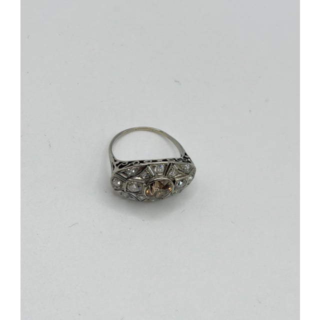 Antique Art Deco 14k White Gold Old European Halo Diamond Ring, Size 6.5 For Sale - Image 11 of 12