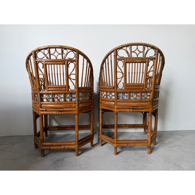 Vintage Brighton Pavilion Style Bamboo Accent Dining Chairs With Cushions - A Pair For Sale In Miami - Image 6 of 18