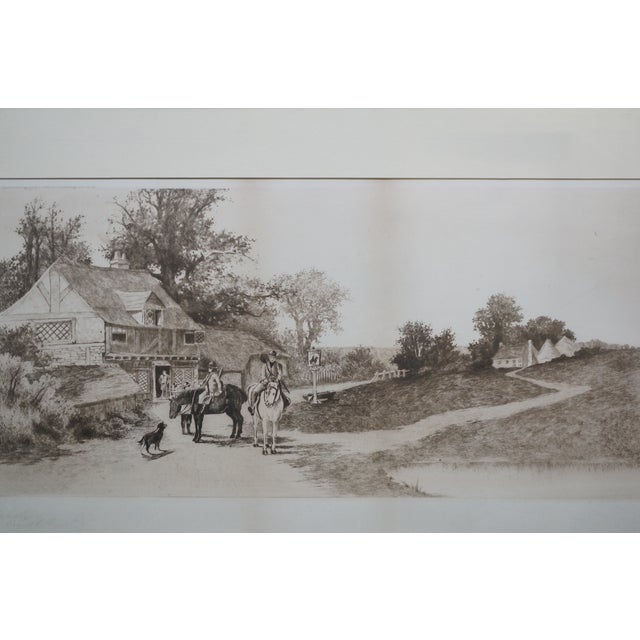 Antique Ernest C Rost Wayside Inn Horse Cottage Country Road Etching 27" For Sale - Image 6 of 12