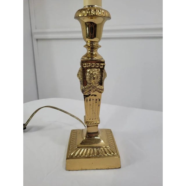 Modern Vintage 1990s Gold Brass Lion Motif Candle Stick Lamp For Sale - Image 3 of 10