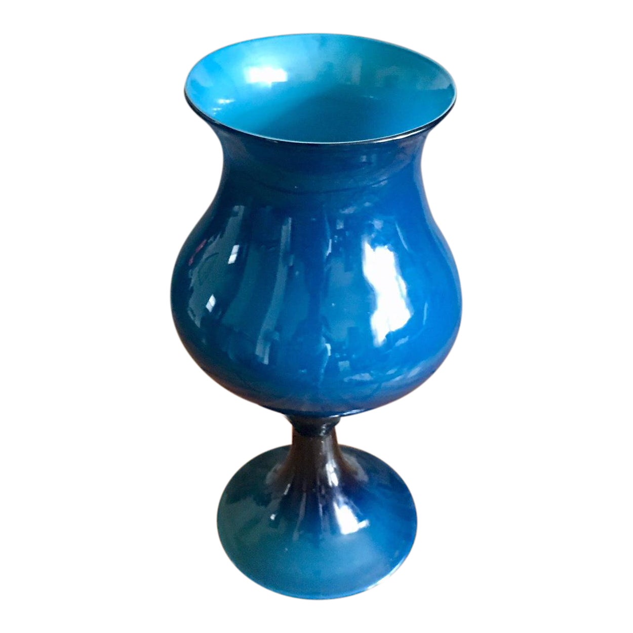 Large Empoli Cased Teal Pedestal Vase Chairish
