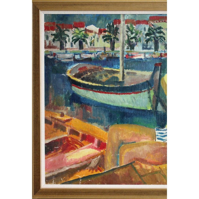 French School Artist, Young Woman at the Port of Sanary, Oil Painting on Canvas, Framed For Sale - Image 3 of 18