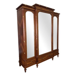 Wardrobe Antique French Style Three Door Inlaid Burr Mirrored Armoire Lot 6163 For Sale