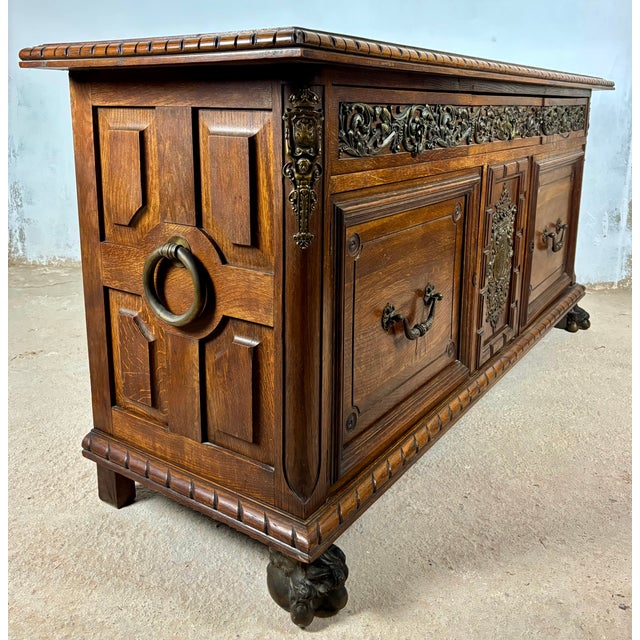 Large Henry II Style Oak Sideboard With Bronze Mounts, Early 20th Century For Sale - Image 12 of 18