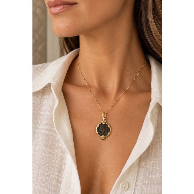 Vintage 18k Gold Ancient Coin Diamond & Sapphire Pendant For Sale - Image 10 of 10