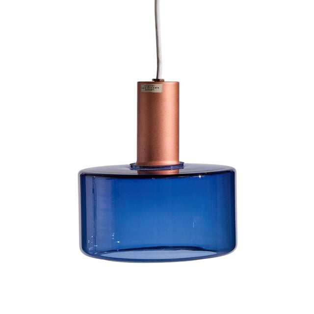 Idman Mid 20th Century Tapio Wirkkala for Idman Finnish Glass Pendant Light - Blue For Sale - Image 4 of 5