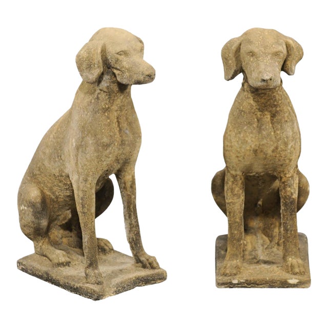 Mid 20th Century Pair of Stone Labrador Garden Statues For Sale