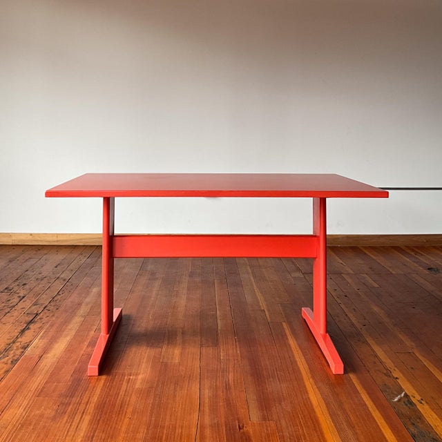 1960s Coral Laquered Mid-Century Danish Modern Minimalist Trestle Dining Table C1960s For Sale - Image 5 of 14