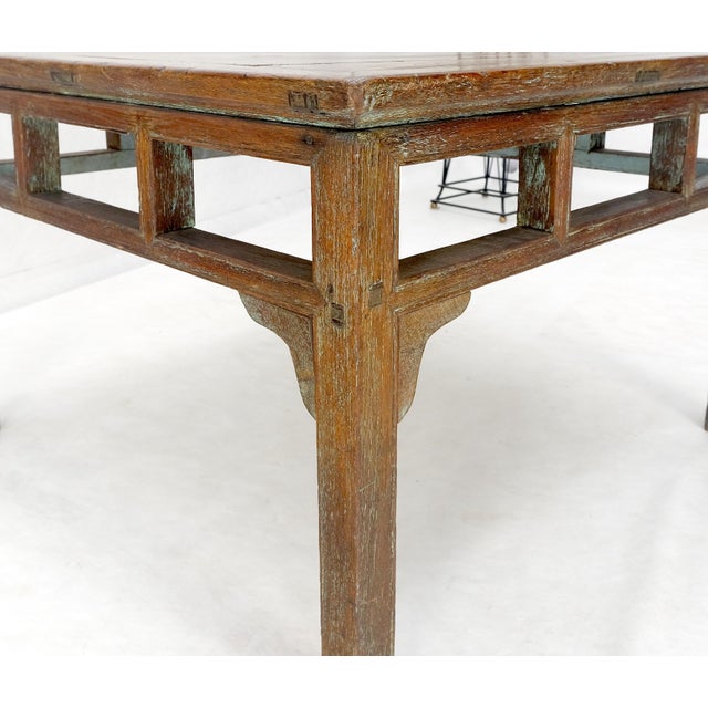 Square Solid Teak Chinese 19th Century Occasional Coffee Lamp Side Table Patina For Sale - Image 4 of 11
