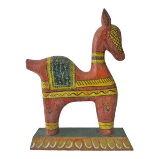 Vintage Boho India Carved Horse, Large For Sale