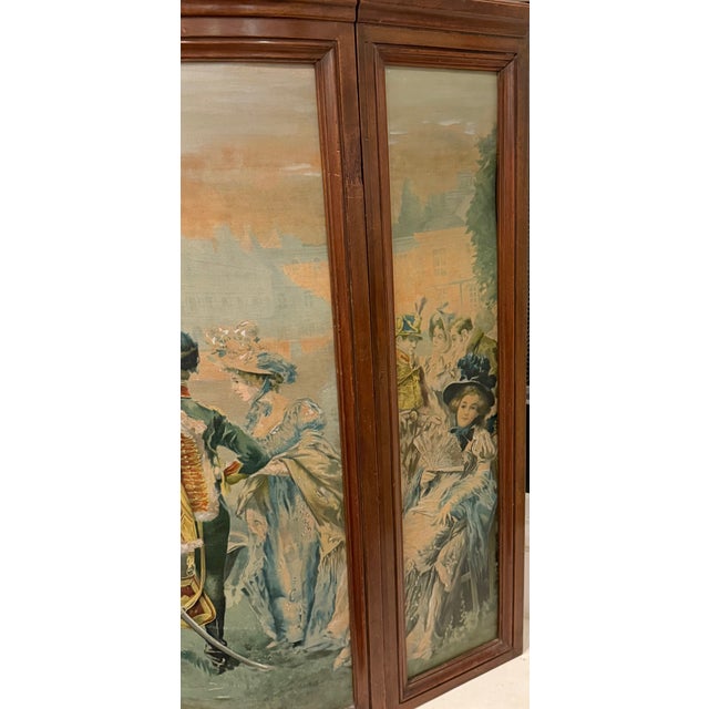 Wood 19th Century Napoleon III Style Three-Panel Painted Canvas Fireplace Screen For Sale - Image 7 of 15