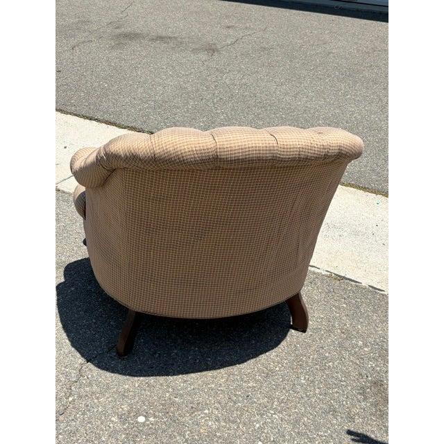 English Vintage Silk Plaid Slipper Chair With Caster Wheels For Sale - Image 3 of 11