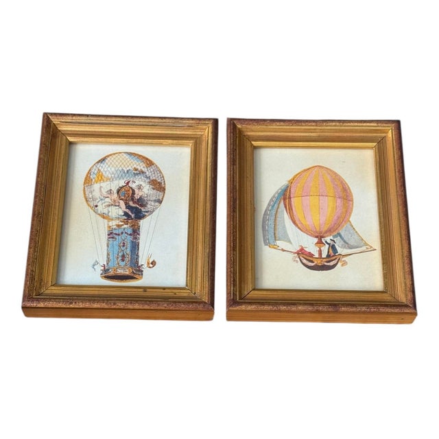 Mid 20th Century Framed Montgolfier Hot Air Balloon Art 1785 Prints - Set of 2 For Sale - Image 4 of 6