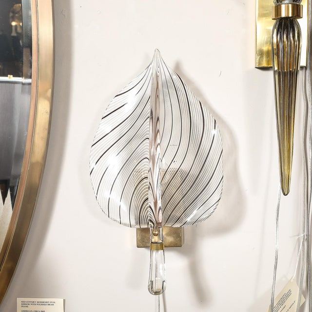 Mid-Century Hand-Blown Black Linear Murano Glass Leaf Sconces by Franco Luce For Sale - Image 11 of 15