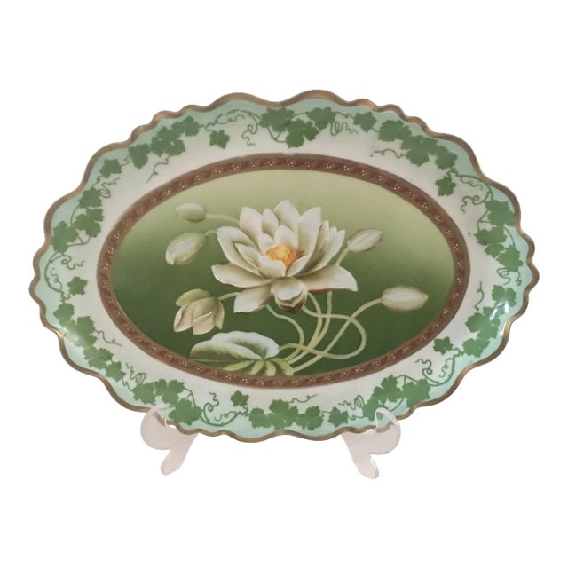 Hand Painted Embossed Gold Lotus Dresser Tray Vienna For Sale