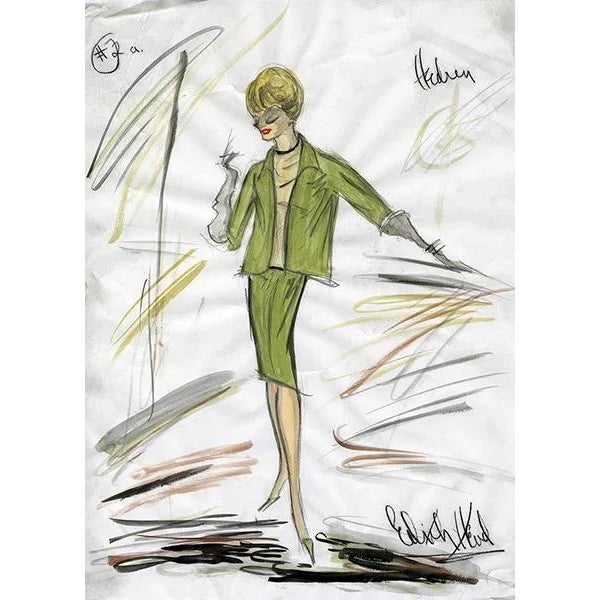 CHAIRISH EXCLUSIVE: AVAILABLE AT CHAIRISH ONLY. Rare reproduction of original costume sketch by Edith Head for actress...