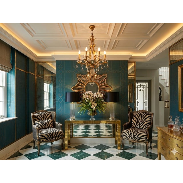 Gold Italian Florentine Metal Tole Hanging Chandelier 6 Arms With Crystal Drops For Sale - Image 8 of 8