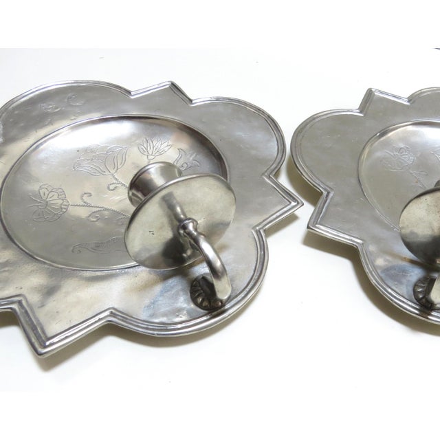 Match Quatrefoil Polished Pewter Wall Sconces - A Pair For Sale - Image 4 of 9