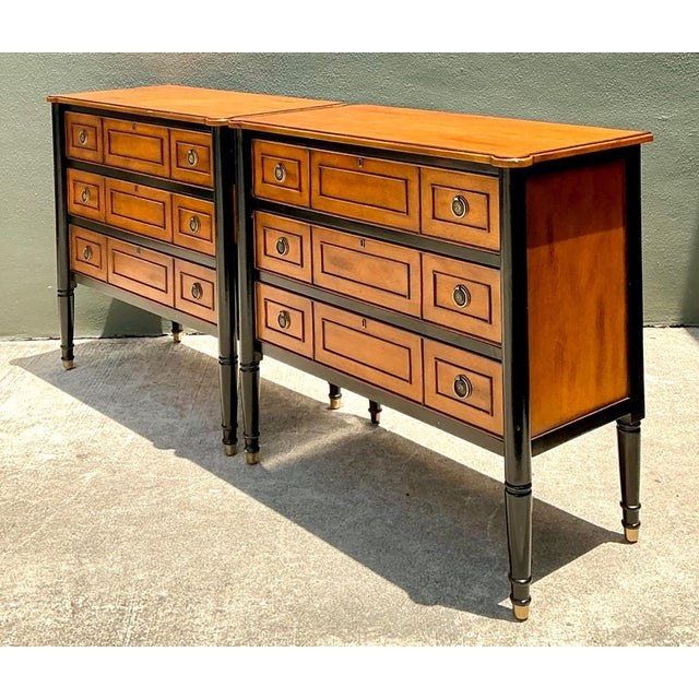 Late 20th Century Neoclassical Two-Tone Ebonized Wood Dressers – A Pair For Sale - Image 5 of 17