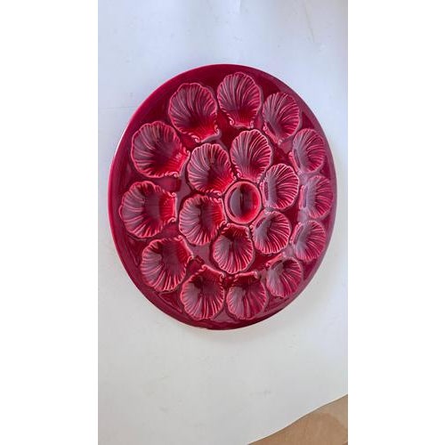 French Ceramic Oyster Plate in Deep Red Glaze, 1960s For Sale - Image 11 of 13