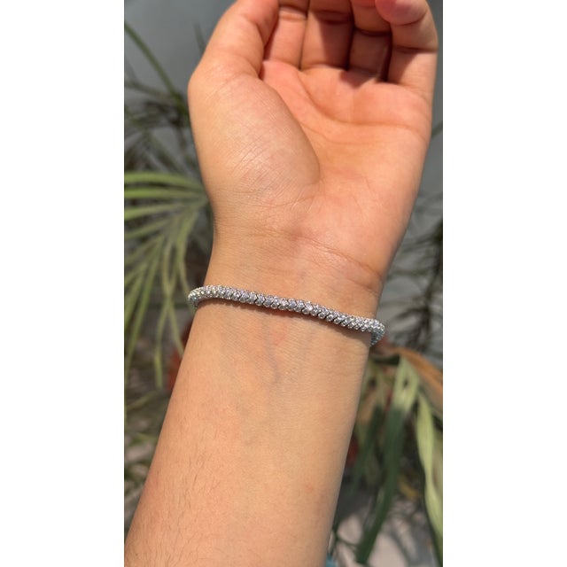 1980s Vintage Style Pavé Set White Zircon Tennis Bracelet in Sterling Silver 7 Inch For Sale - Image 4 of 14