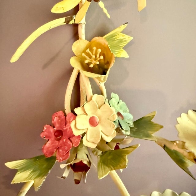 Metal Italian Floral Tôle Peinte Candle Sconces, a Pair For Sale - Image 7 of 18