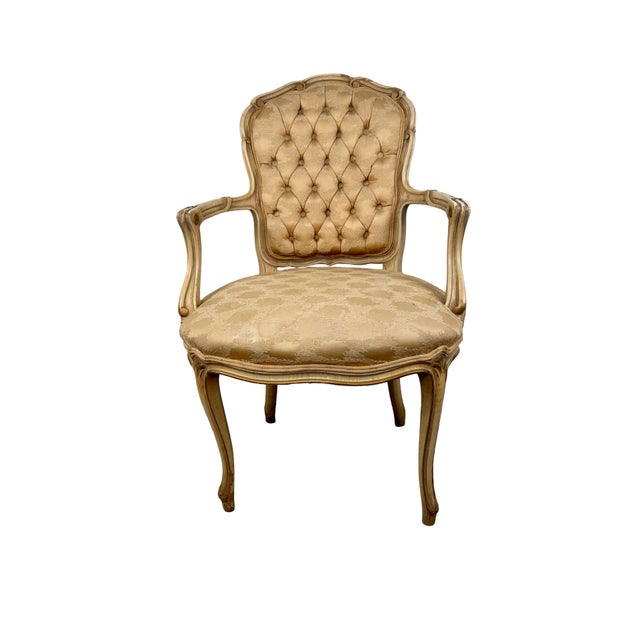 Mid 20th Century Vintage Louis XV Style Carved & Tufted Upholstered Armchair For Sale - Image 5 of 14
