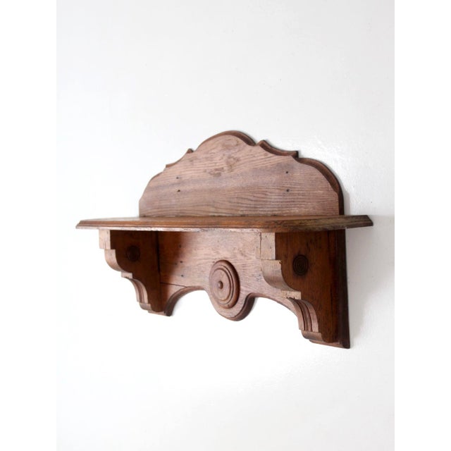 Farmhouse Antique Folk Art Carved Wood Wall Shelf For Sale - Image 3 of 16