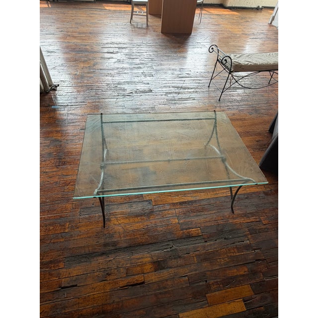 Handcrafted Forged Steel Coffee Table and Matching Side Table With Thick Glass Tops For Sale In Chicago - Image 6 of 10