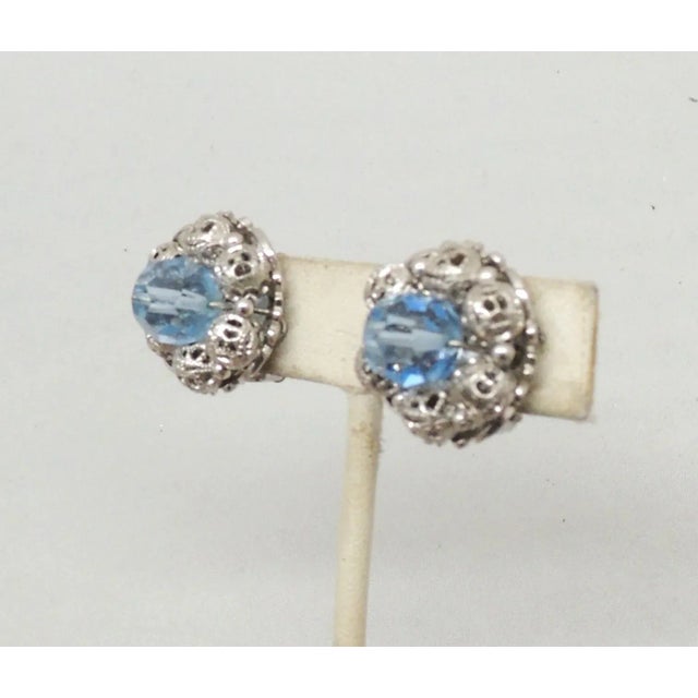 Vintage 1960s Signed Napier Rhodium Plated Blue Bead Clip Earrings, 2 Pieces For Sale In Philadelphia - Image 6 of 7