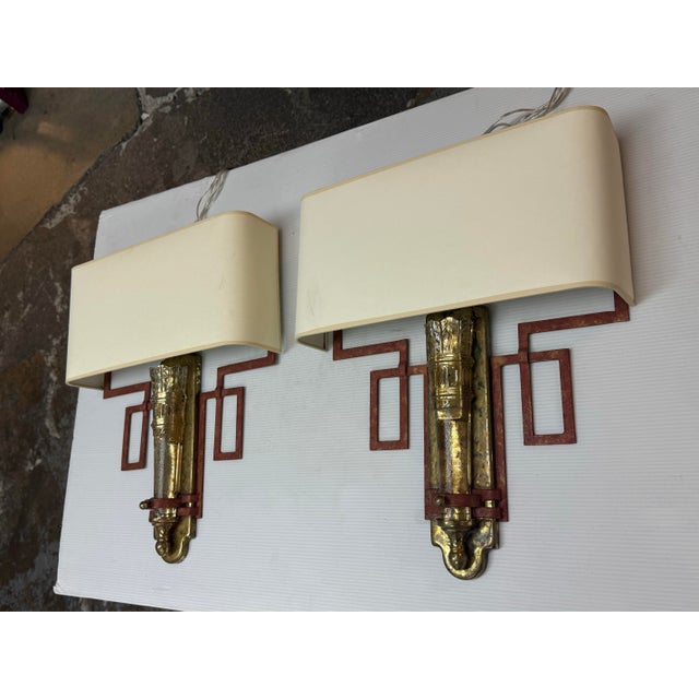 Chinoiserie Vintage Chinoiserie Glass Torch + Metal Wall Sconces, Pair For Sale - Image 3 of 12