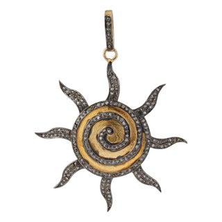 Antique-Inspired Spiral Sun Diamond Pendant in Sterling Silver For Sale